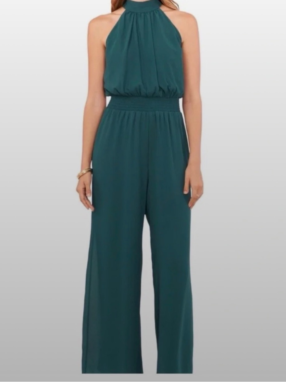 Vince Camuto Sleeveless Halter Wide-Leg Jumpsuit in Teal